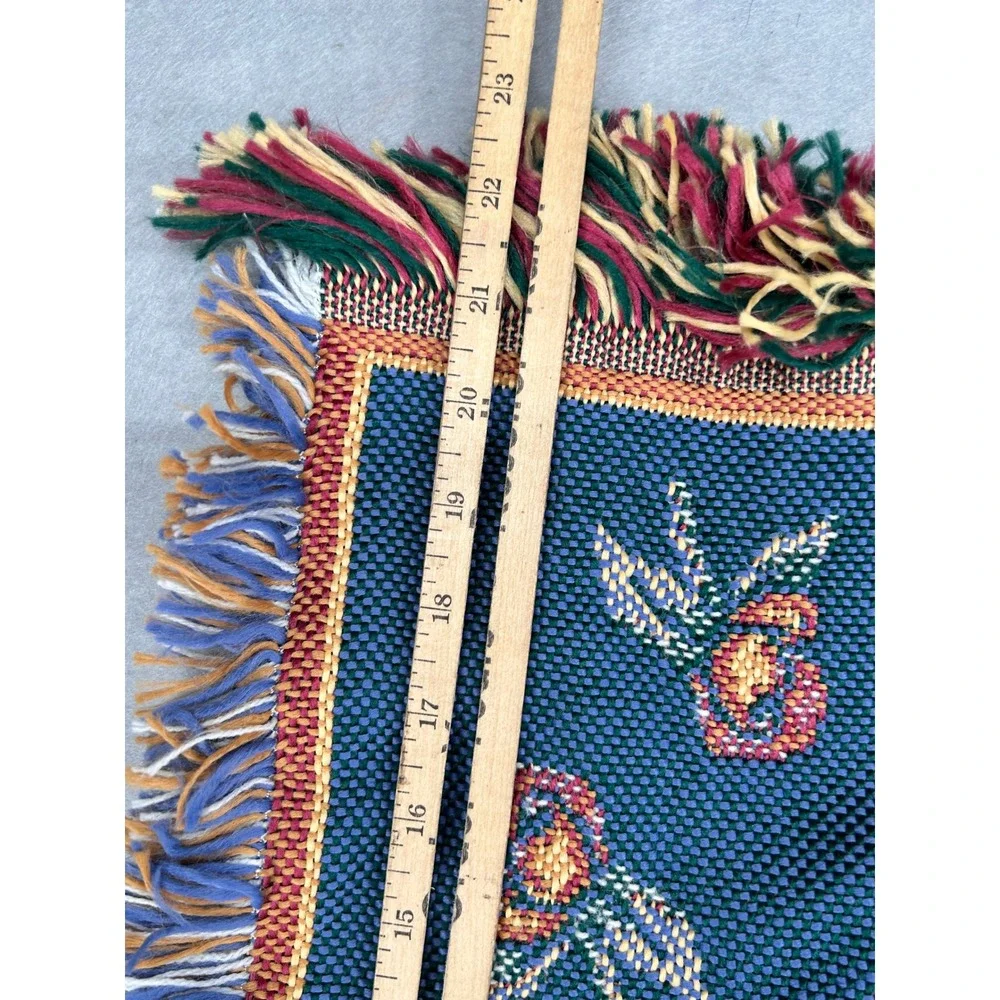 Vintage Woven Tapestry Throw Blanket Angel with Child Floral Fringe 56